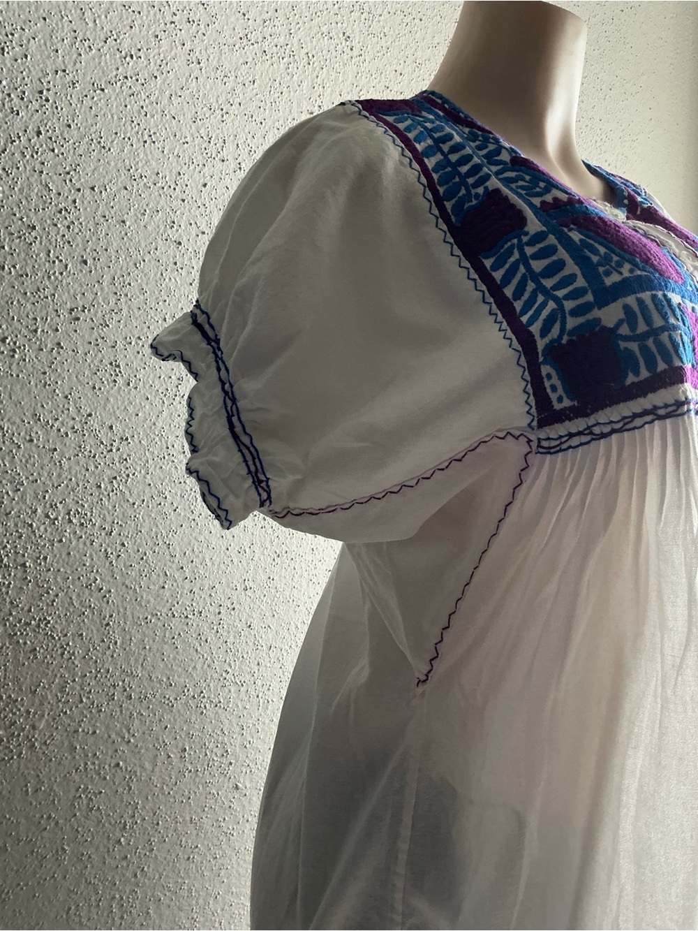 Unbranded Mexican Floral Embroidery Colorful Folk Puff Sleeve White Blouse SZ M - Picture 10 of 10